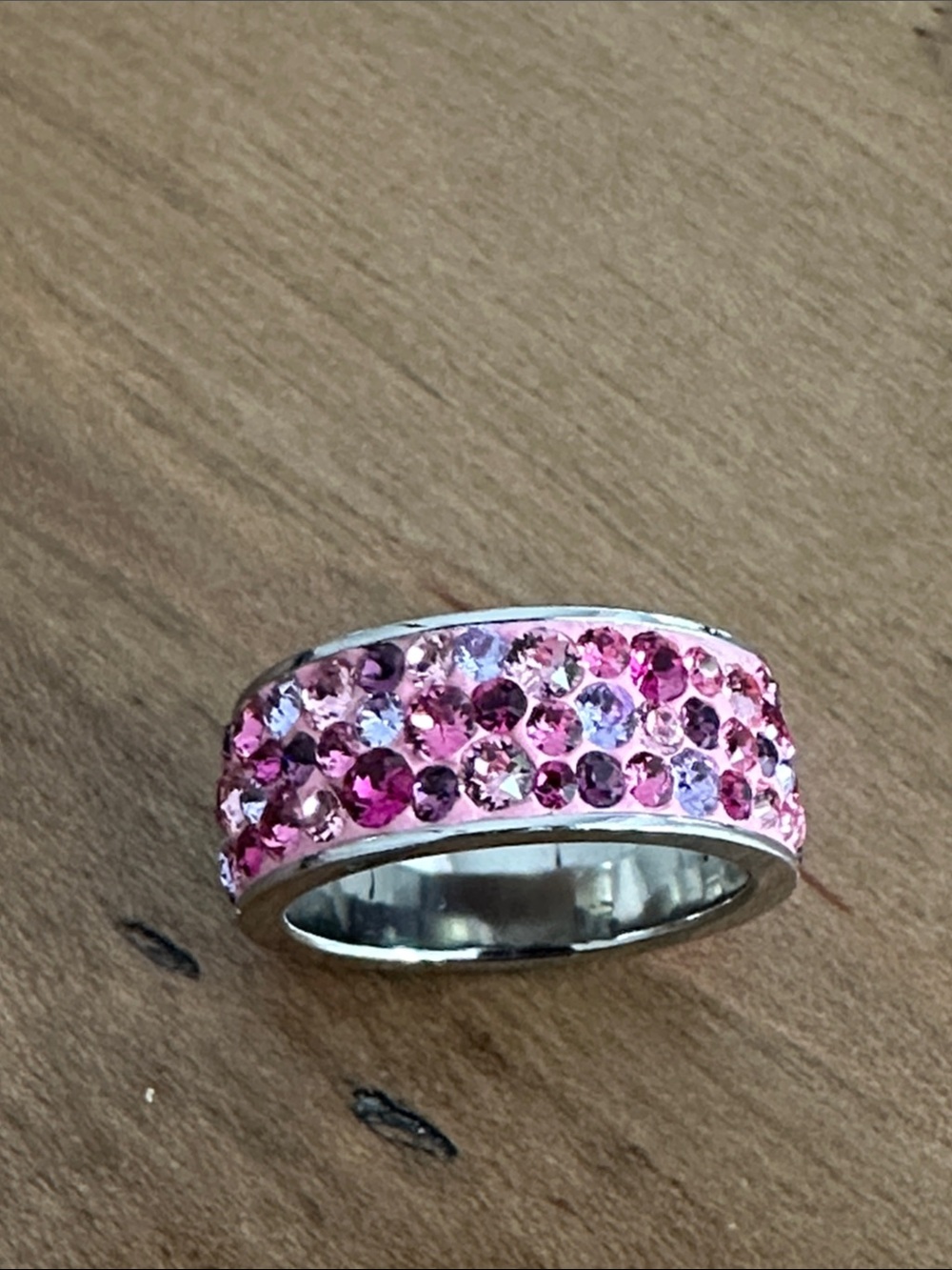 Silver Band Ring with Pink Crystal Pavé